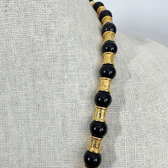 Liz Claiborne Vtg Black And Gold Regal Glam Beaded Necklace Bold Statement 28” - Picture 7 of 9